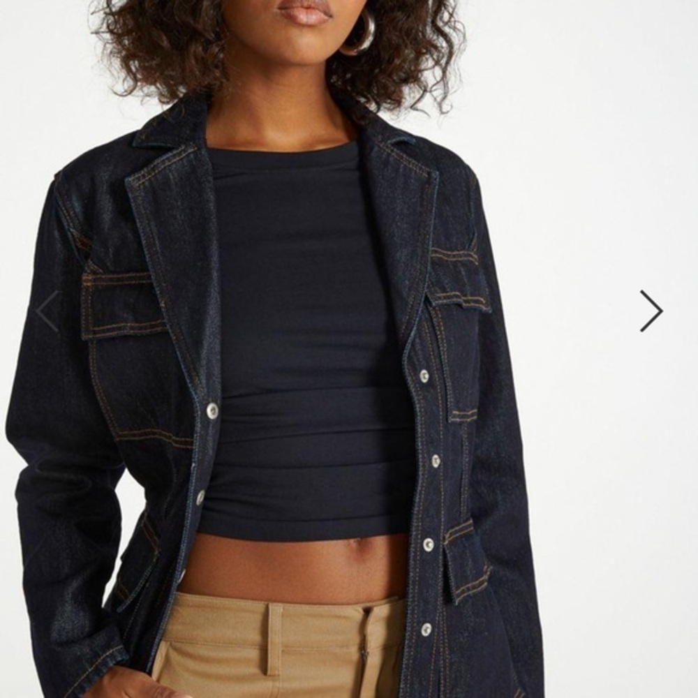 Dark Blue Denim Utility Blazer for Women